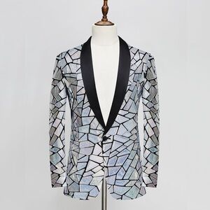 XS Geometric Laser Sequin Holographic Blazer (Doohoob)